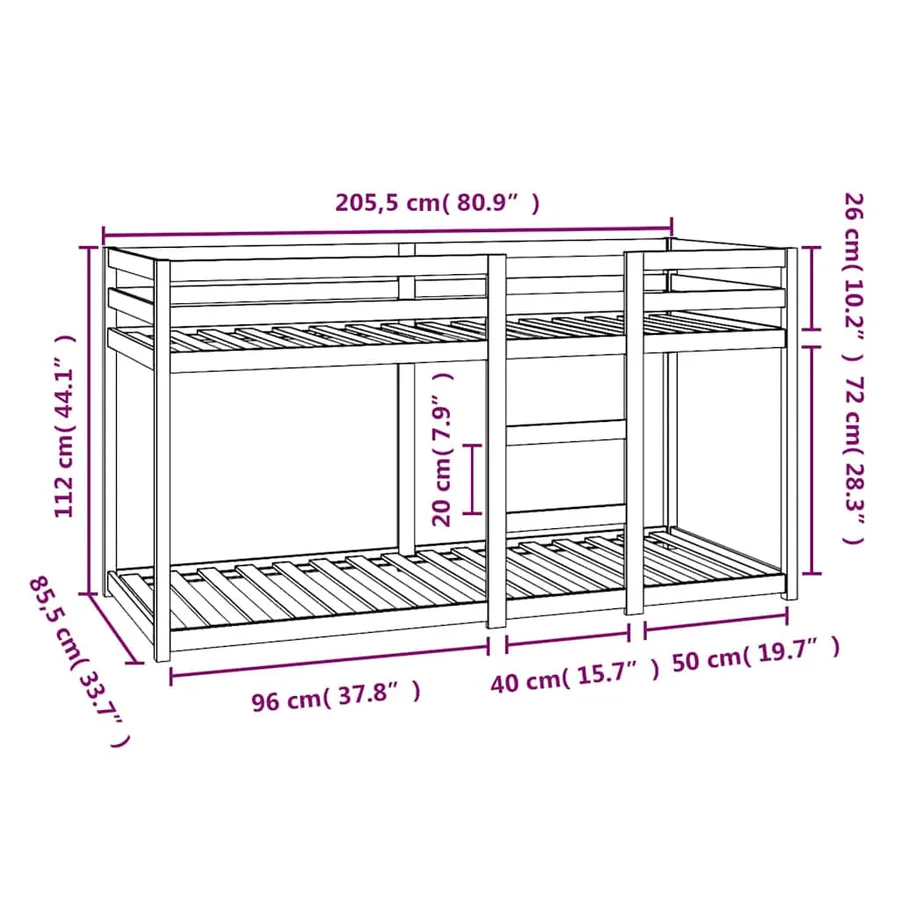 Lit superposé sans matelas 80x200 cm bois de pin massif - 8