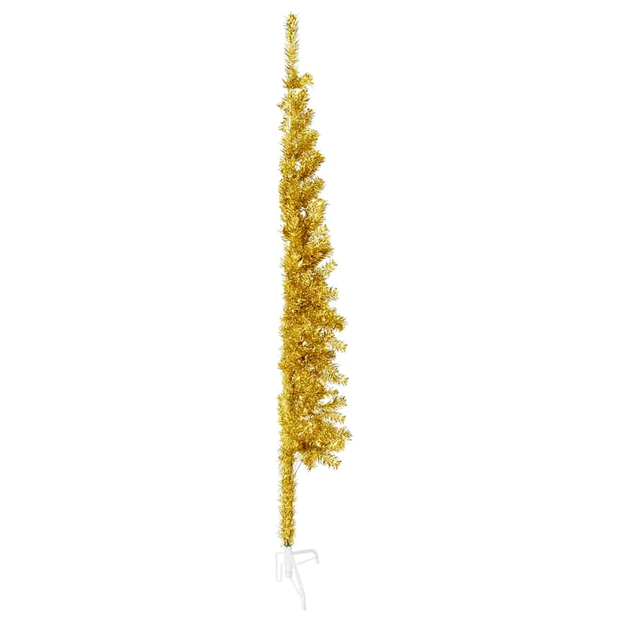 Demi sapin de Noël artificiel mince avec support Doré 120 cm - 4
