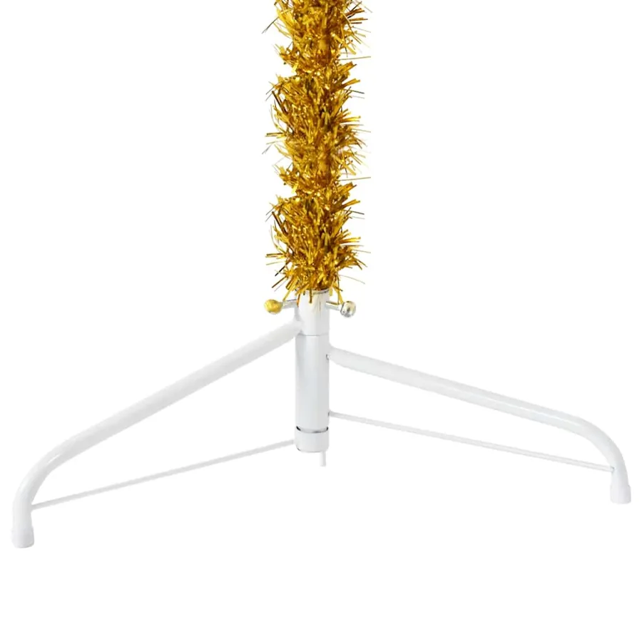 Demi sapin de Noël artificiel mince avec support Doré 120 cm - 7