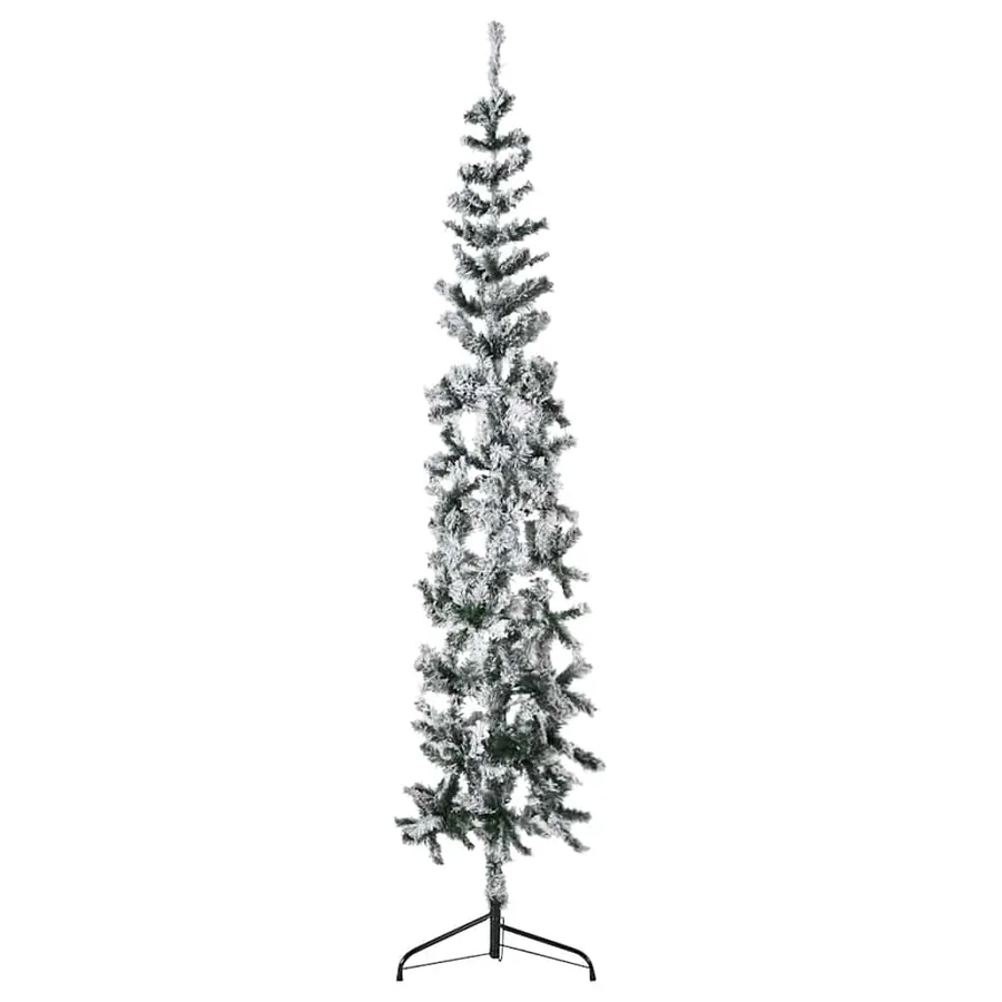 Demi sapin de Noël artificiel mince avec neige floquée 180 cm