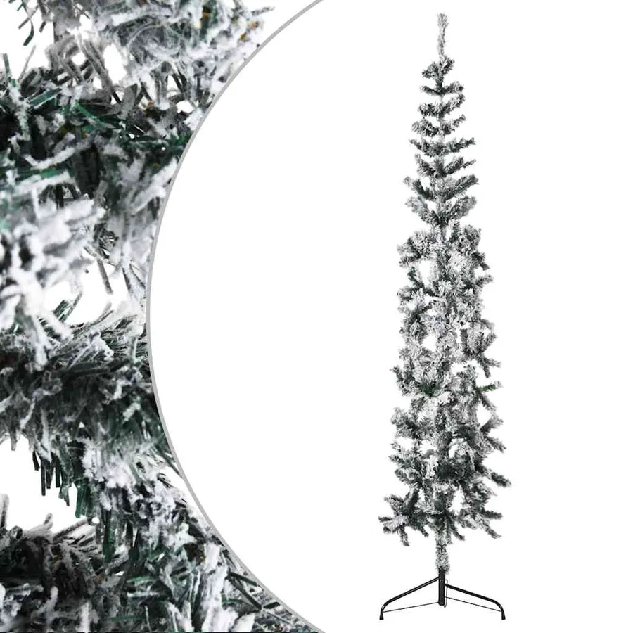 Demi sapin de Noël artificiel mince avec neige floquée 180 cm - 3