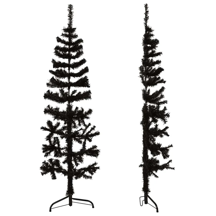 Demi sapin de Noël artificiel mince avec support Noir 150 cm - 5