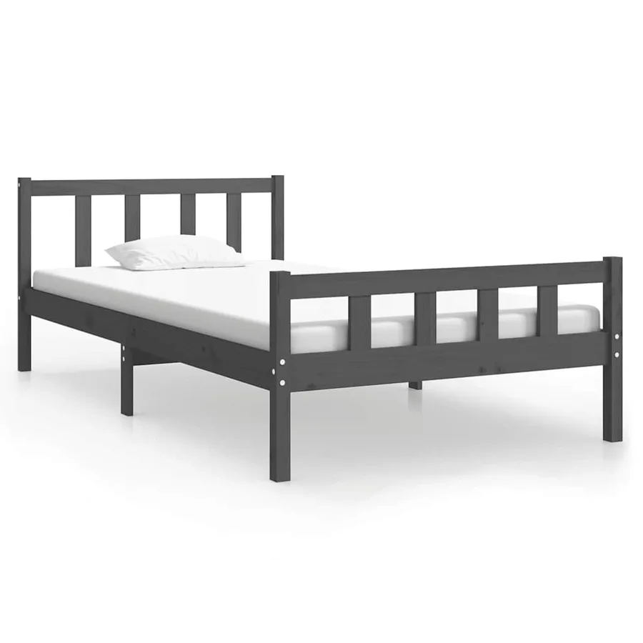 Cadre de lit sans matelas gris bois massif 100x200 cm - 2