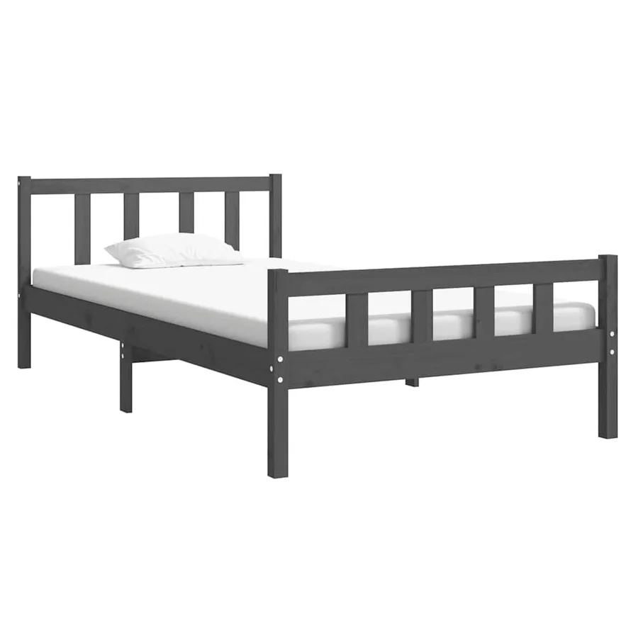 Cadre de lit sans matelas gris bois massif 100x200 cm - 3
