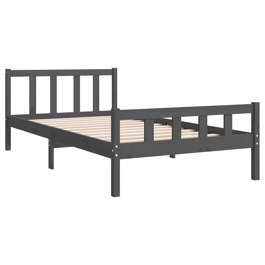 Cadre de lit sans matelas gris bois massif 100x200 cm - 4