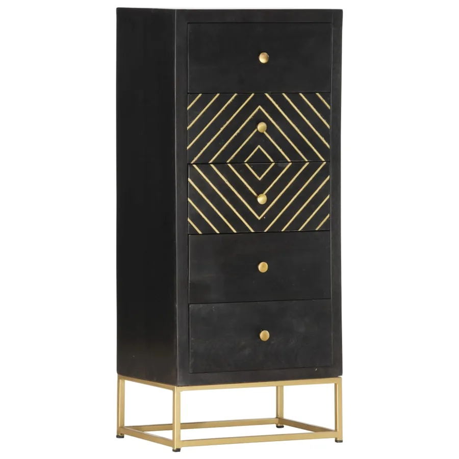 Armoire à tiroirs Noir et doré 45x30x105 cm Bois de manguier - 10