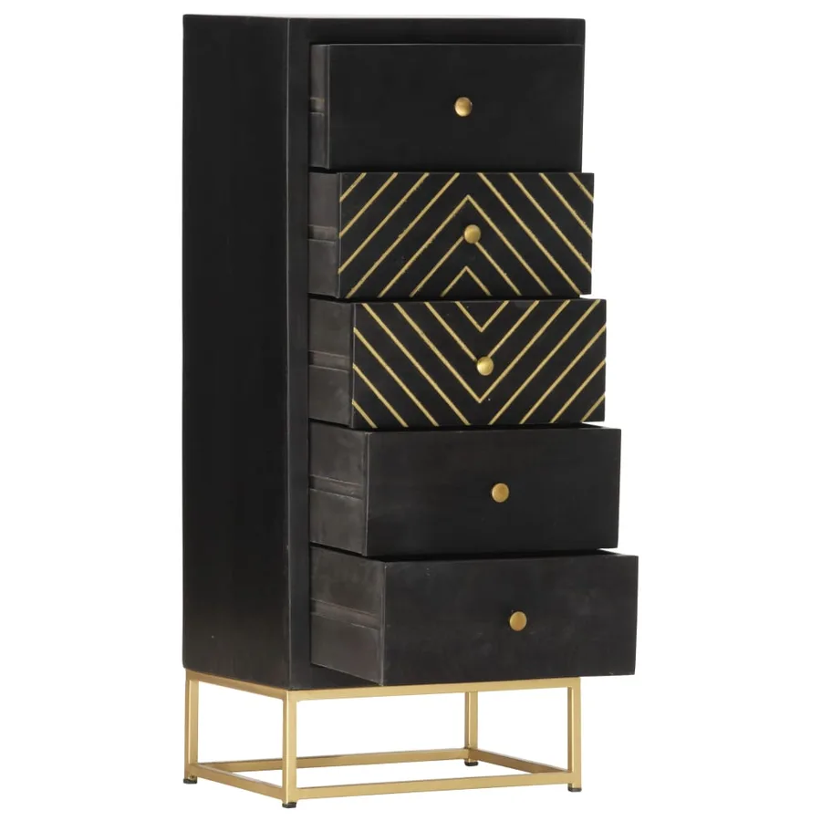 Armoire à tiroirs Noir et doré 45x30x105 cm Bois de manguier - 2