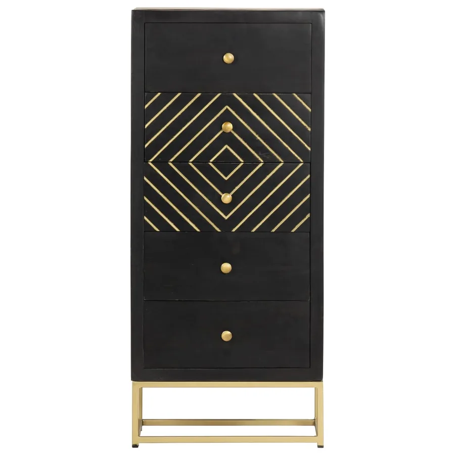 Armoire à tiroirs Noir et doré 45x30x105 cm Bois de manguier - 3