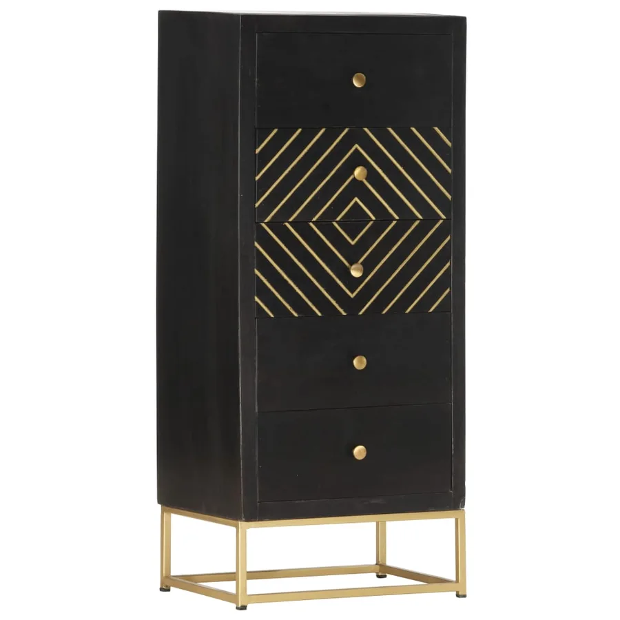 Armoire à tiroirs Noir et doré 45x30x105 cm Bois de manguier - 8