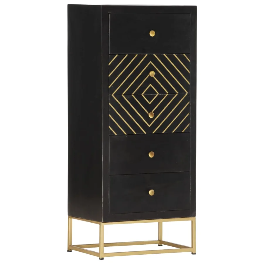 Armoire à tiroirs Noir et doré 45x30x105 cm Bois de manguier - 9