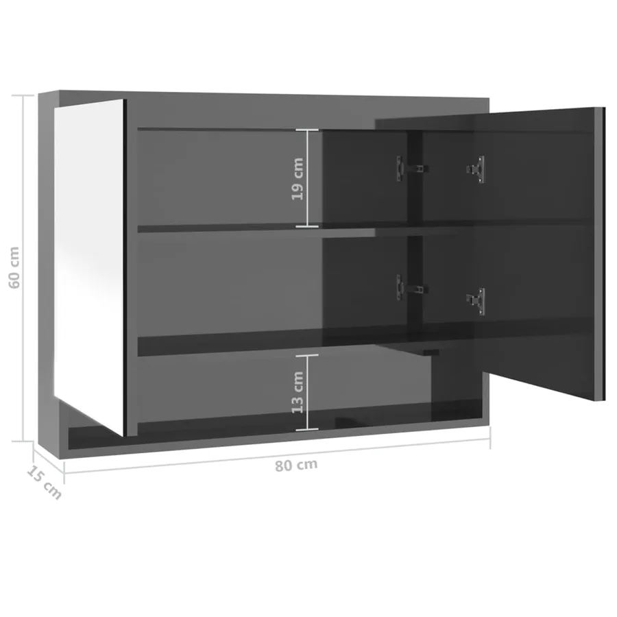Armoire à miroir de salle de bain 80x15x60 cm MDF Gris - 8