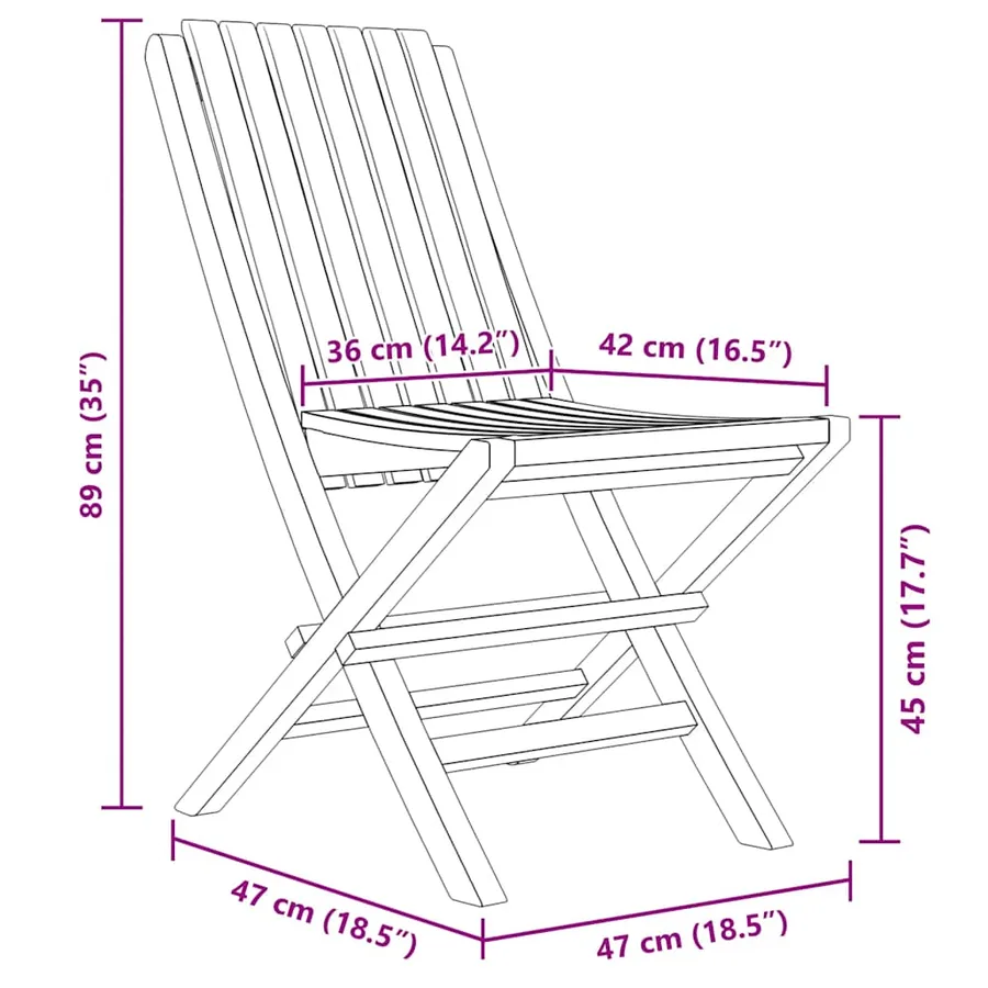 Chaises de jardin pliantes lot de 2 47x47x89cm bois massif teck - 8