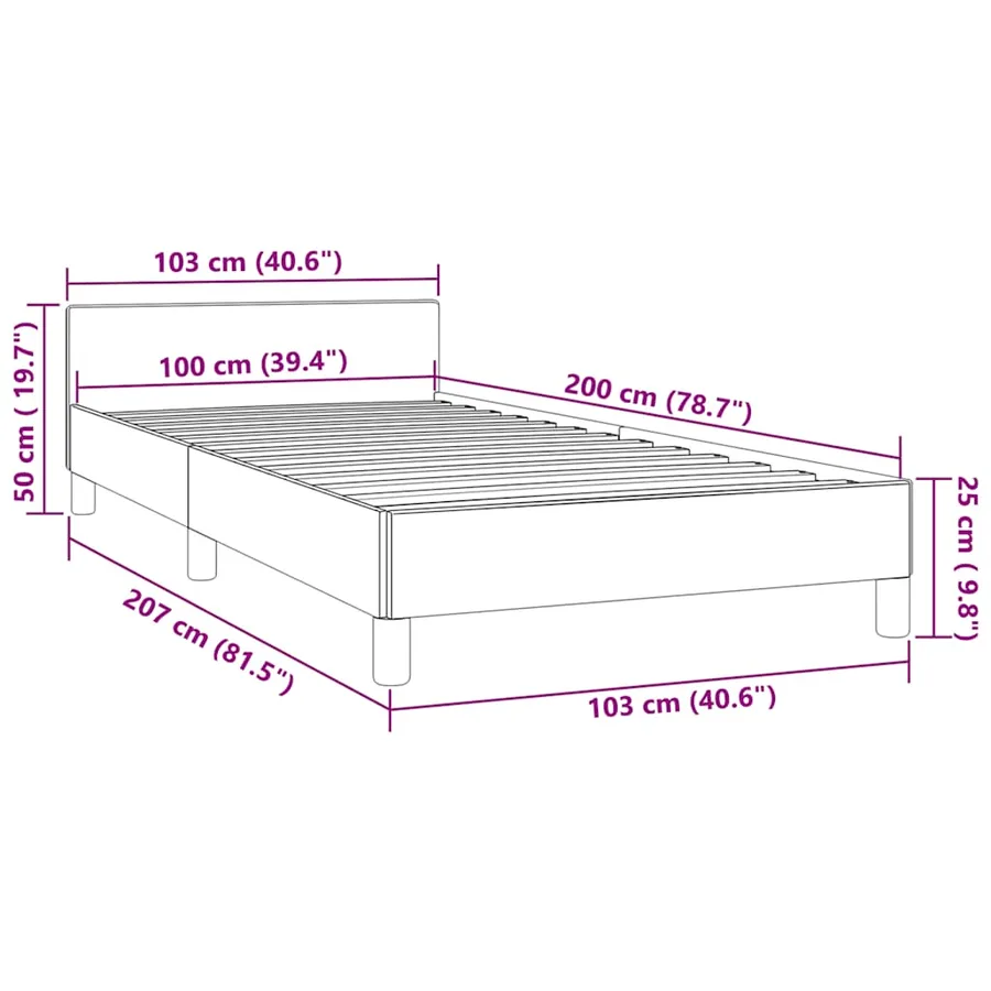 Cadre de lit sans matelas gris clair 100x200 cm velours - 9