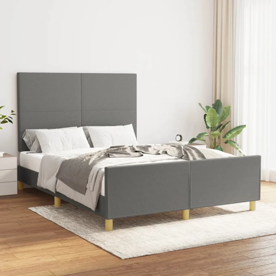 Cadre de lit sans matelas gris foncé 140x190 cm tissu