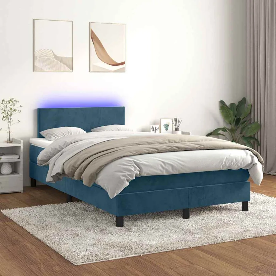 Sommier à lattes de lit avec matelas LED Bleu foncé 120x200 cm