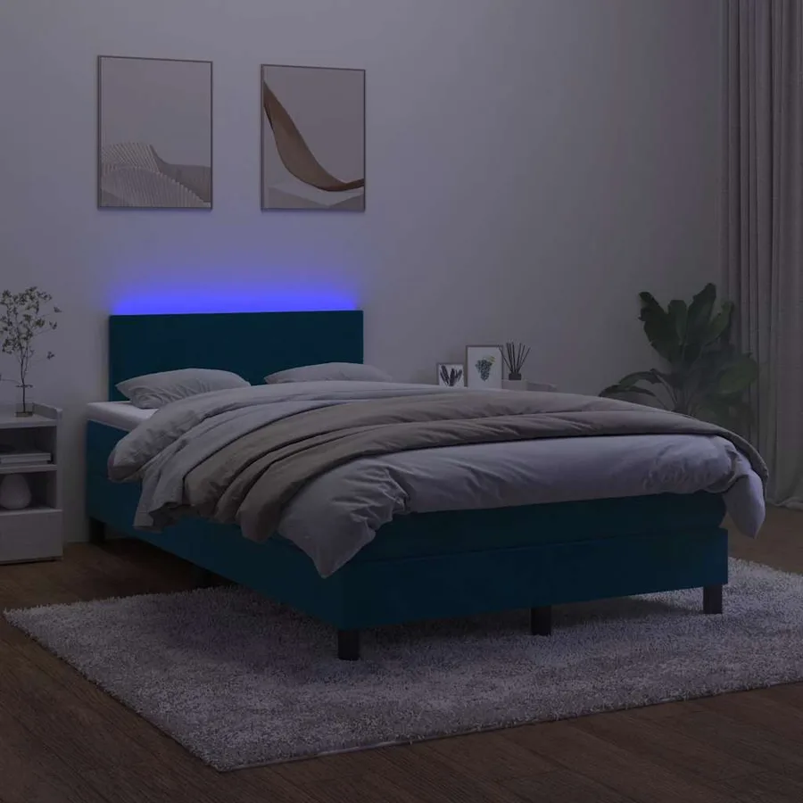 Sommier à lattes de lit avec matelas LED Bleu foncé 120x200 cm - 4