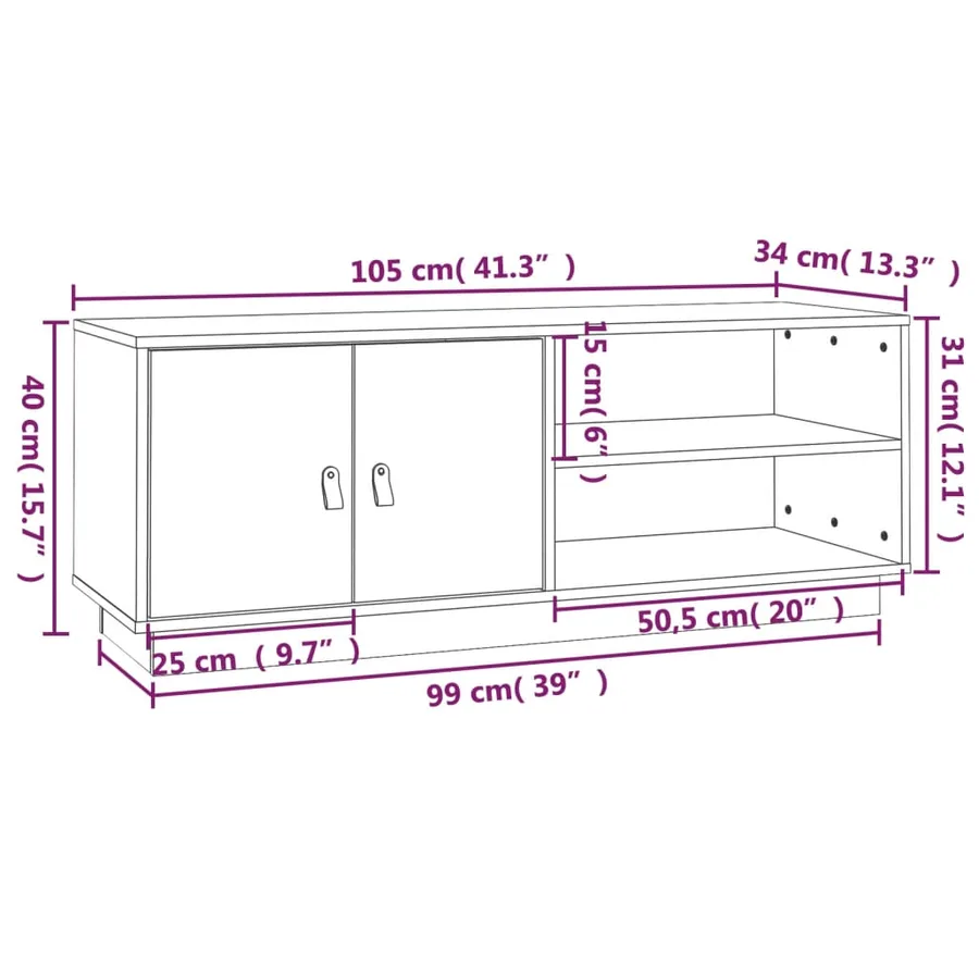 Meuble TV Gris 105x34x40 cm Bois de pin massif - 11