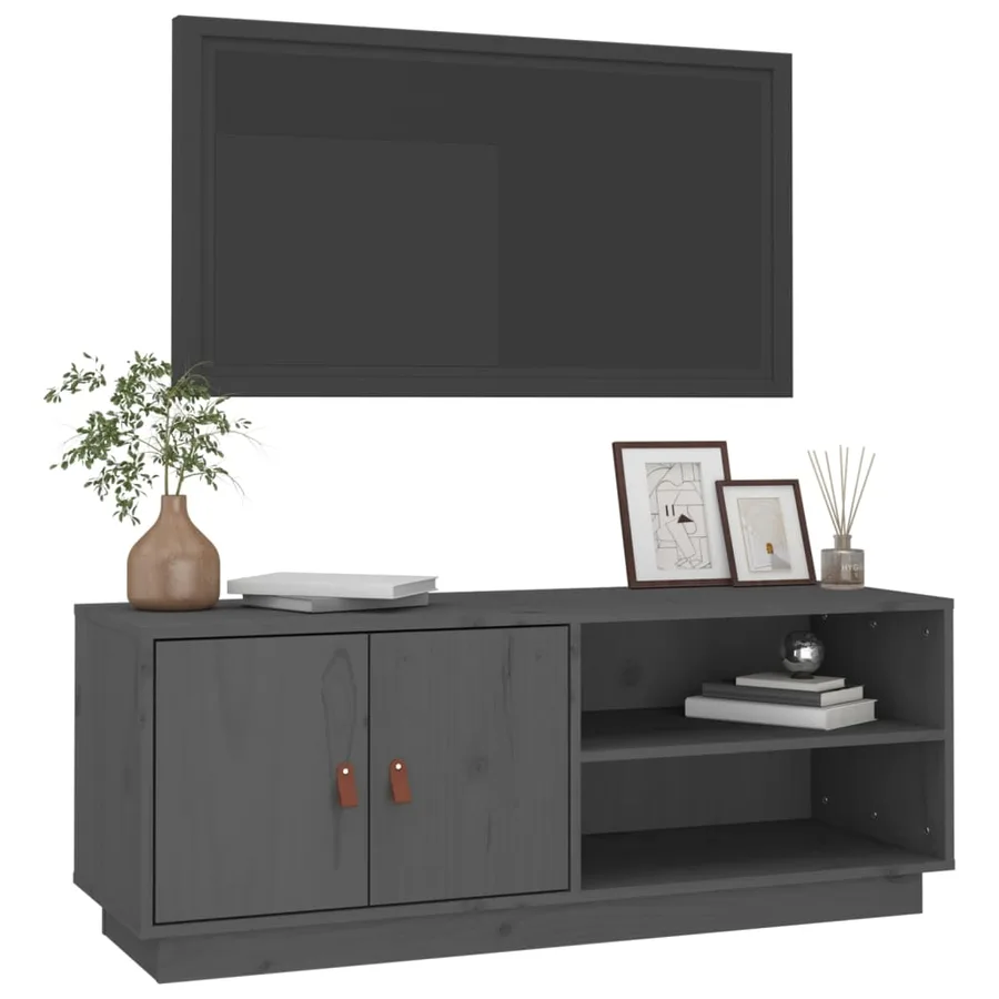 Meuble TV Gris 105x34x40 cm Bois de pin massif - 4