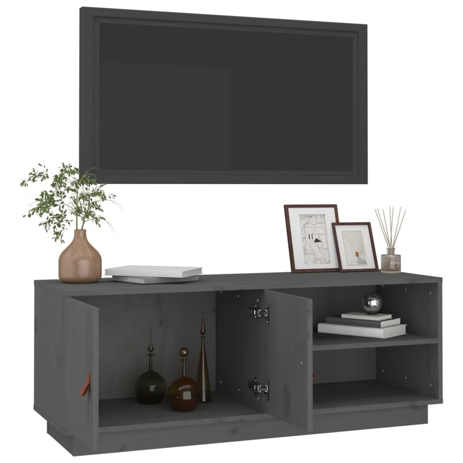 Meuble TV Gris 105x34x40 cm Bois de pin massif - 5