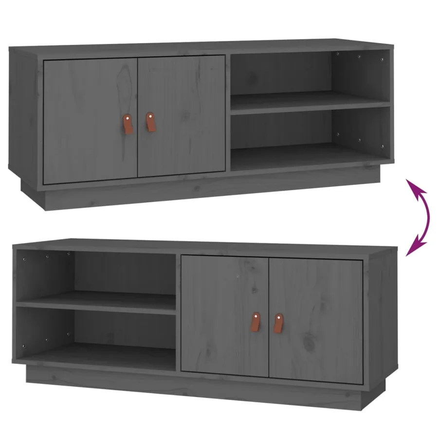 Meuble TV Gris 105x34x40 cm Bois de pin massif - 9