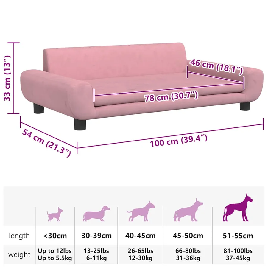 Lit pour chien rose 100x54x33 cm velours - 7