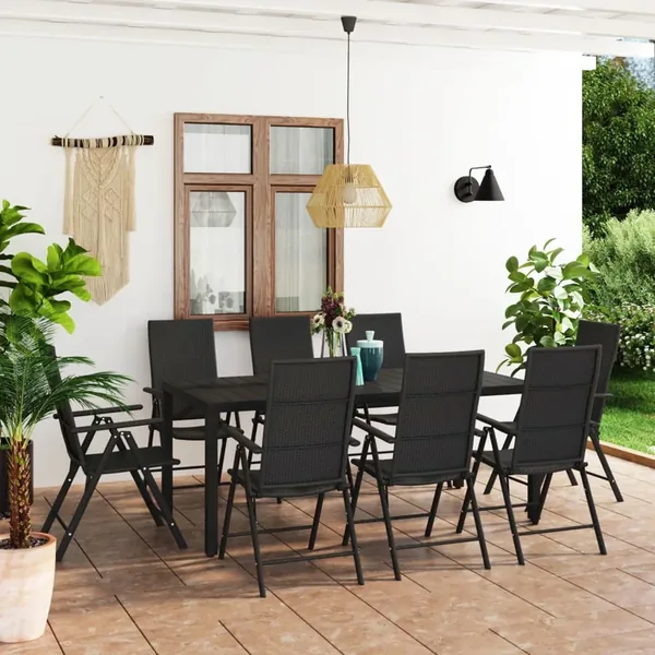 Ensemble à manger de jardin 9 pcs noir