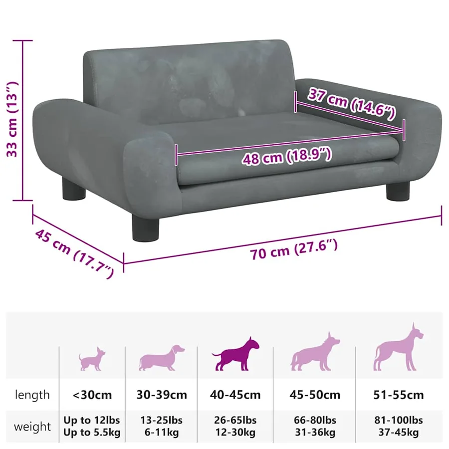 Lit pour chien gris foncé 70x45x33 cm velours - 7