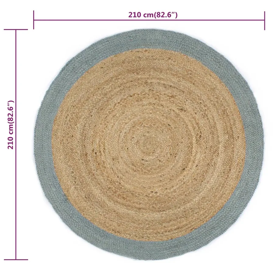 Tapis fait à la main Jute avec bord vert olive 210 cm - 6