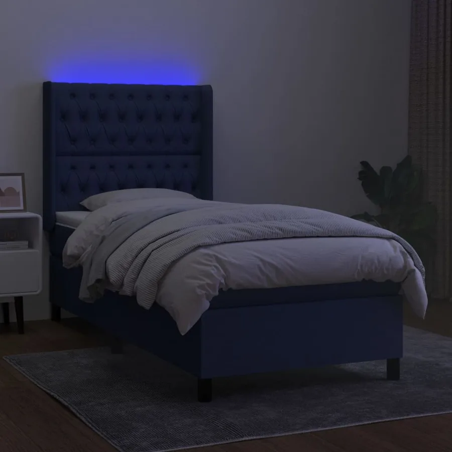 Sommier à lattes de lit matelas et LED Bleu 90x200 cm Tissu - 3