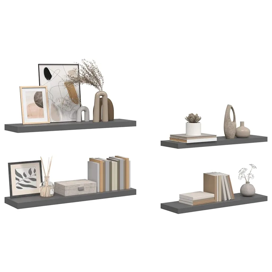 Étagère murale flottante 4 pcs Gris brillant 90x23,5x3,8 cm MDF - 5