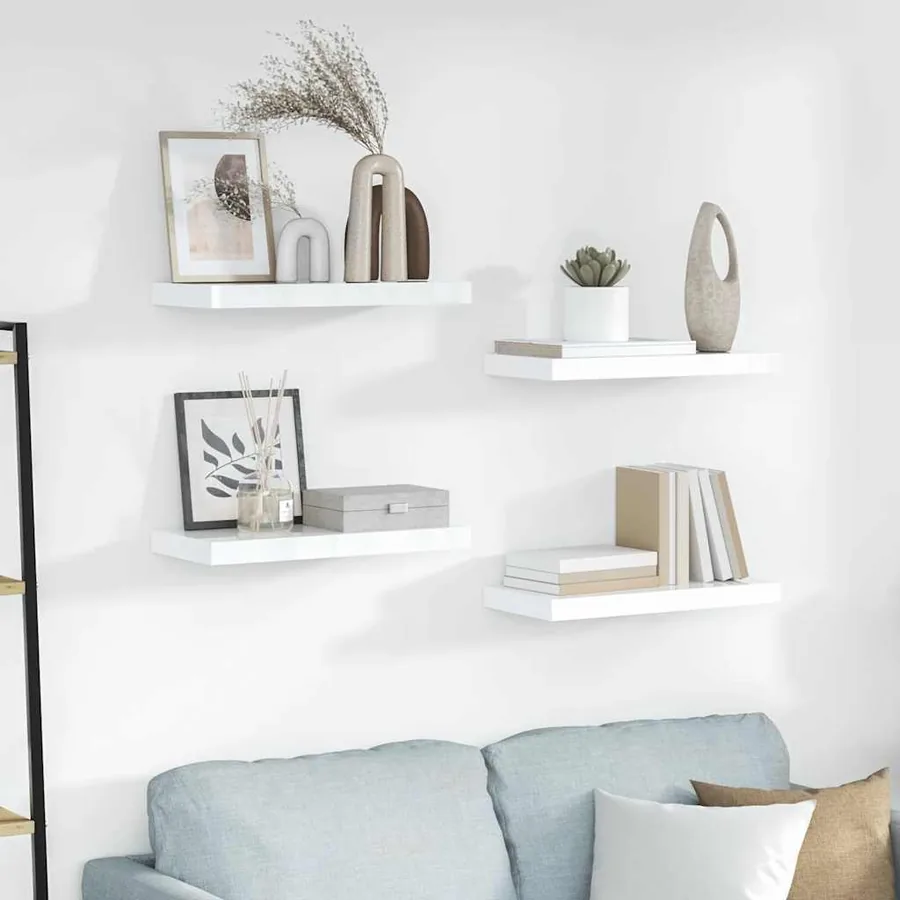 Étagère murale flottante 4 pcs Blanc brillant 50x23,5x3,8 cm MDF
