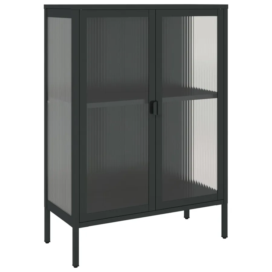 Buffet noir 75x35x105 cm verre et acier - 2