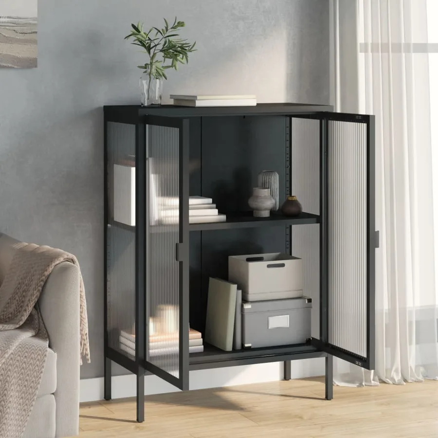 Buffet noir 75x35x105 cm verre et acier - 3