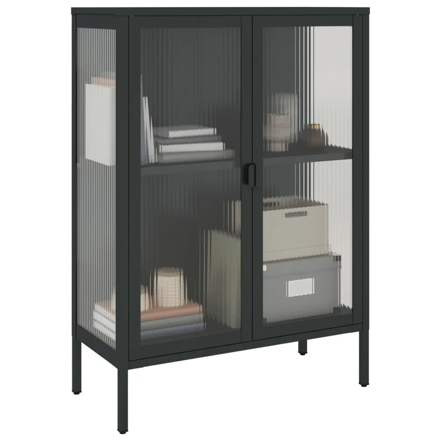 Buffet noir 75x35x105 cm verre et acier - 4