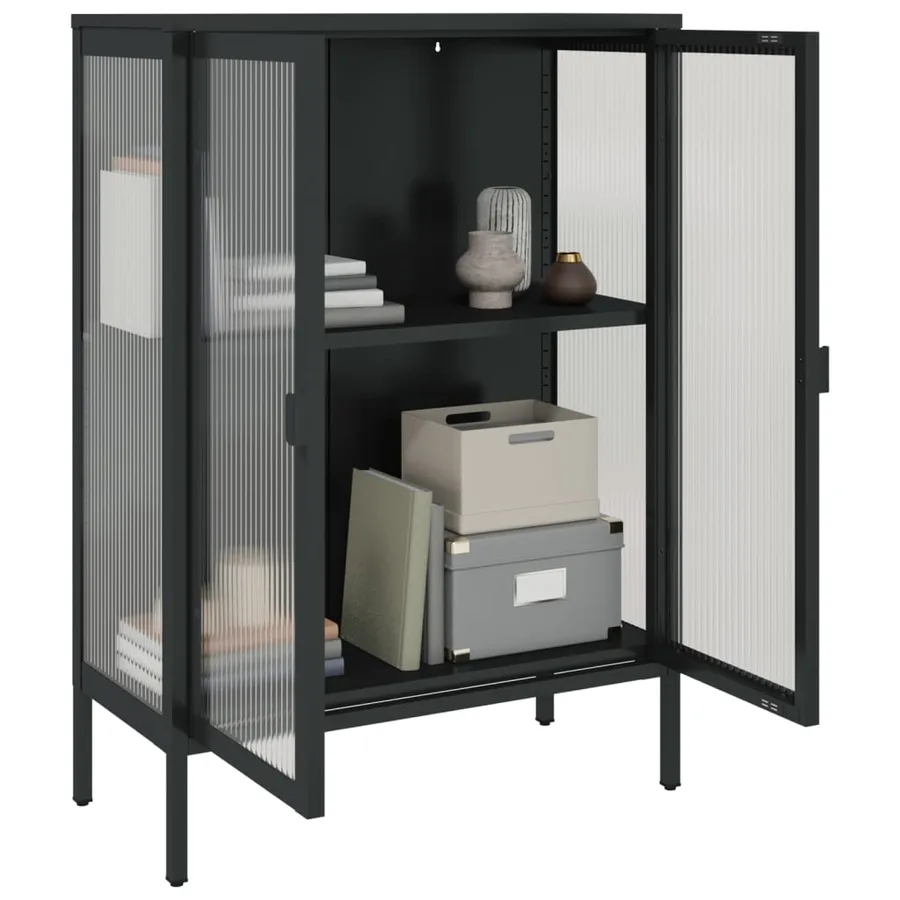 Buffet noir 75x35x105 cm verre et acier - 5