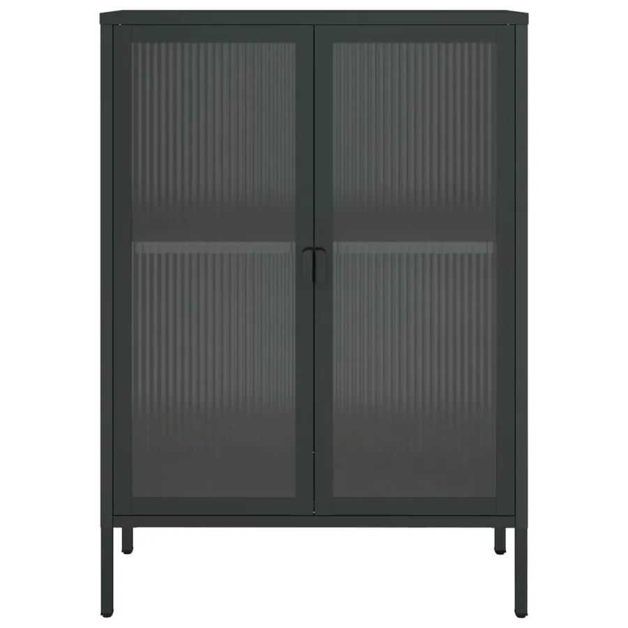 Buffet noir 75x35x105 cm verre et acier - 6