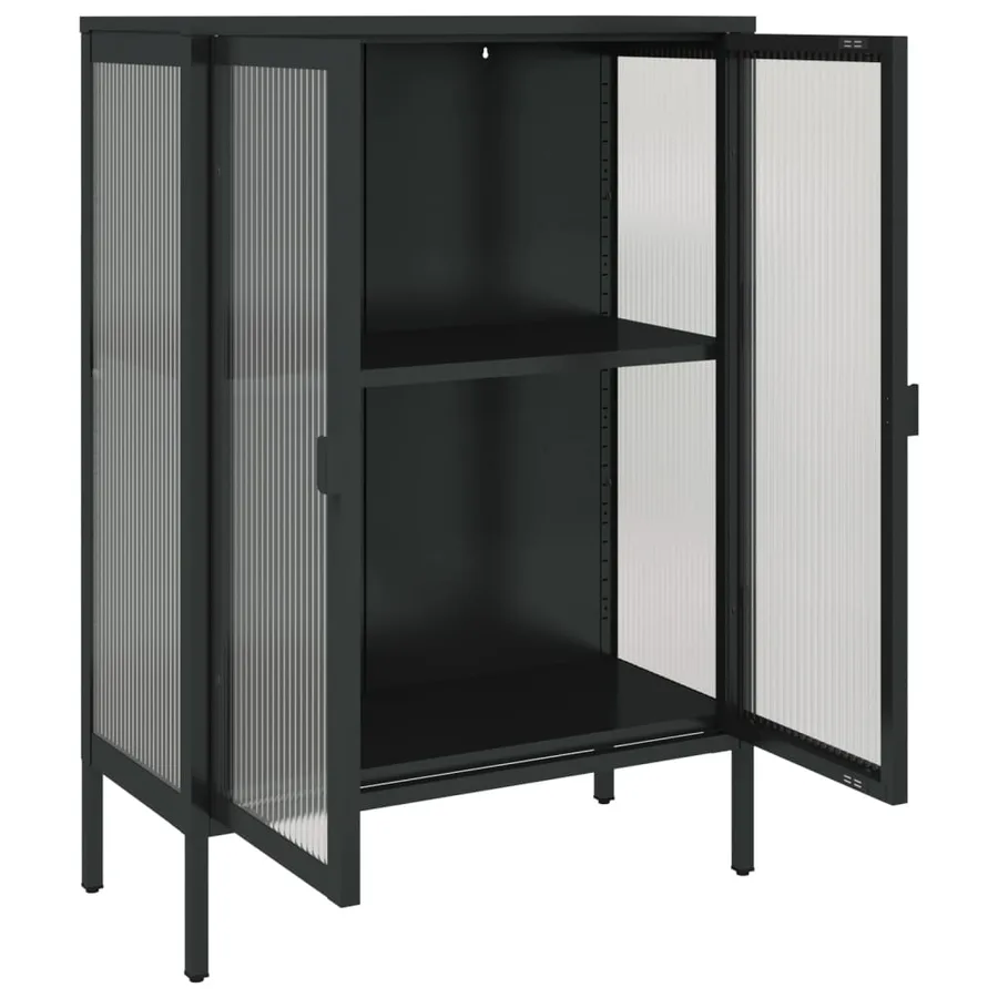 Buffet noir 75x35x105 cm verre et acier - 8