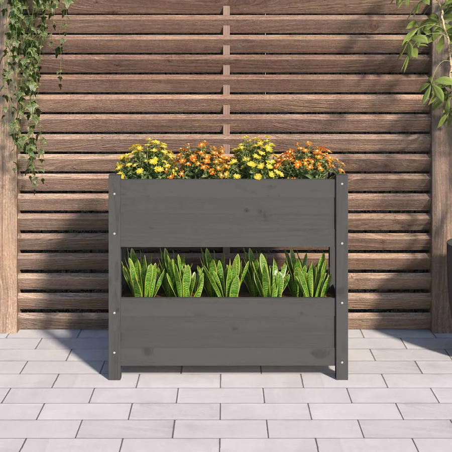 Jardinière Gris 77x25x66 cm Bois massif de pin - 3