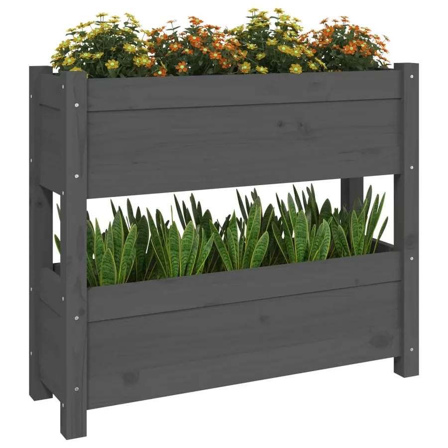 Jardinière Gris 77x25x66 cm Bois massif de pin - 4