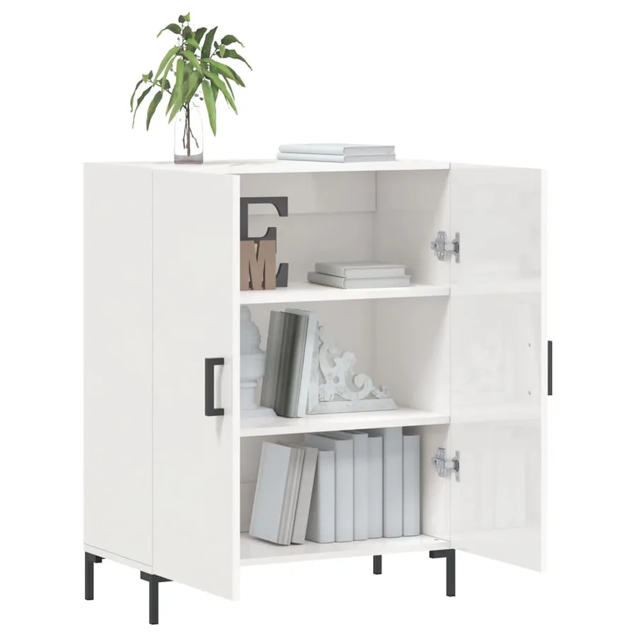 Buffet Blanc brillant 69,5x34x90 cm Bois d'ingénierie - 4