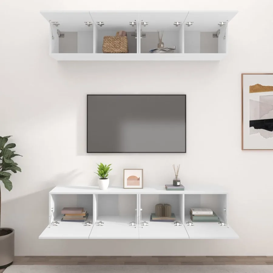 Meubles TV 4 pcs blanc 80x30x30 cm bois d'ingénierie - 3