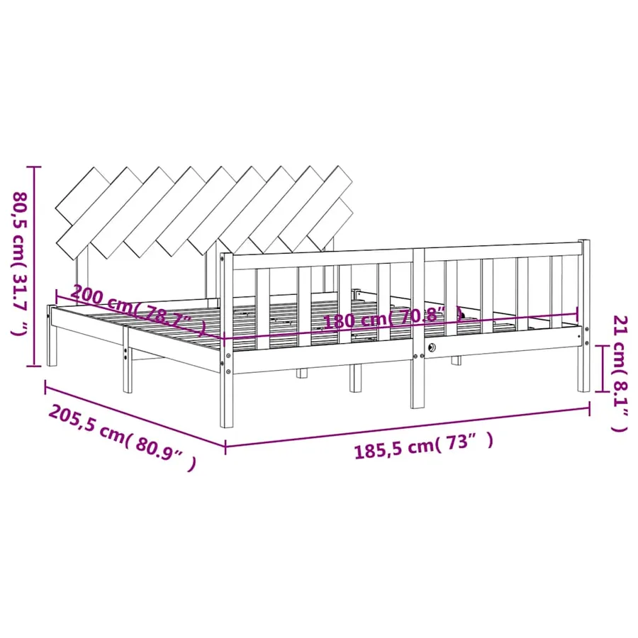 Cadre de lit sans matelas bois massif de pin - 12