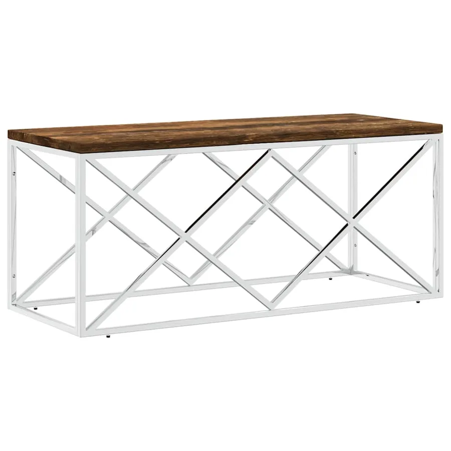 Table basse acier inoxydable et bois massif de récupération - 2