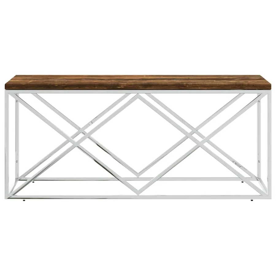 Table basse acier inoxydable et bois massif de récupération - 3