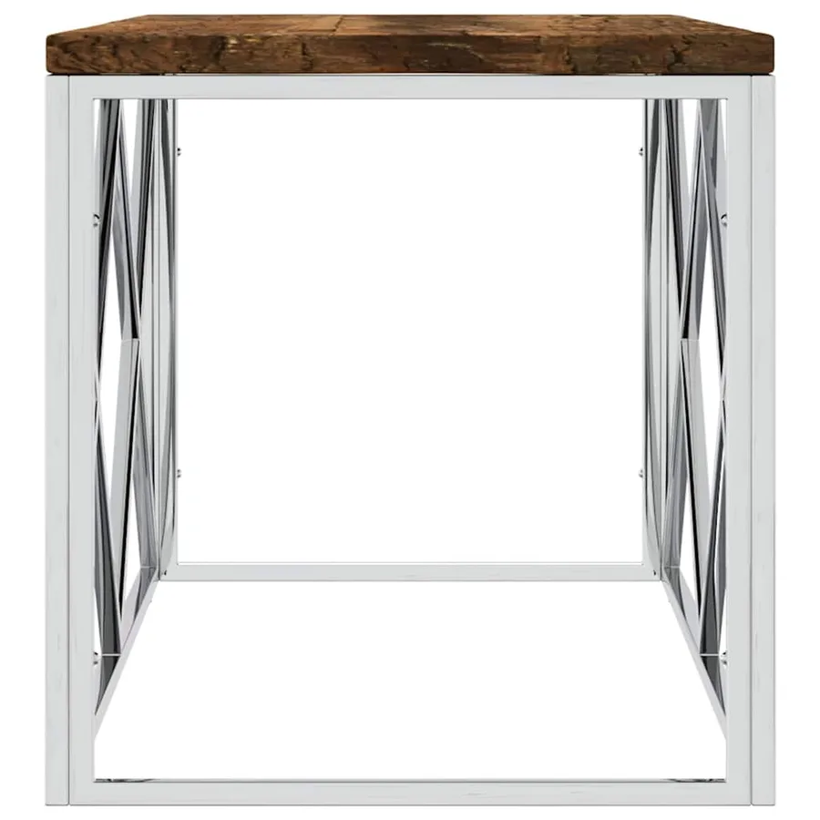 Table basse acier inoxydable et bois massif de récupération - 4