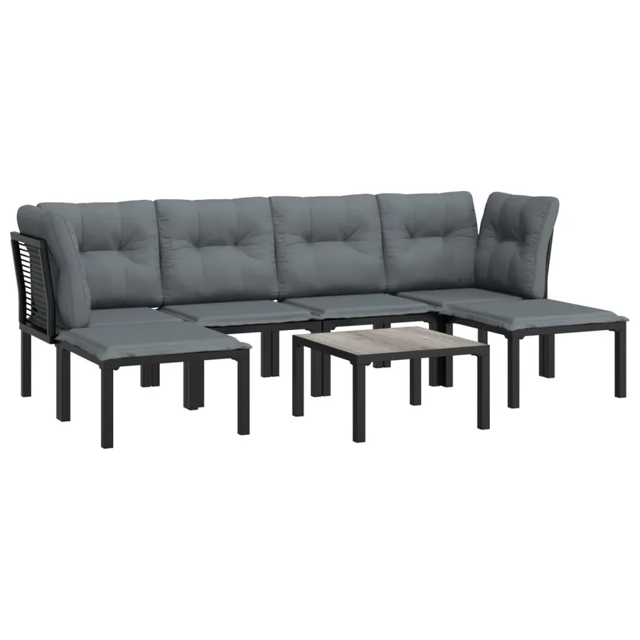 Salon de jardin 7 pcs noir et gris résine tressée - 3