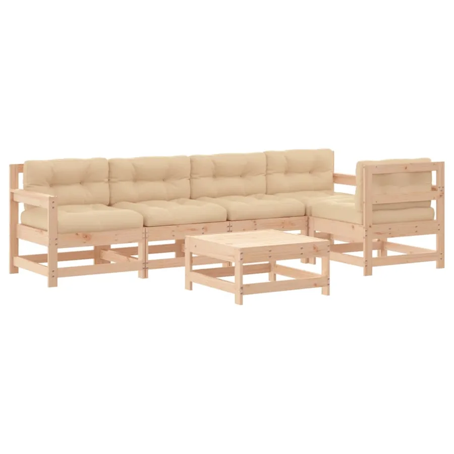 Salon de jardin 6 pcs avec coussins bois massif - 2