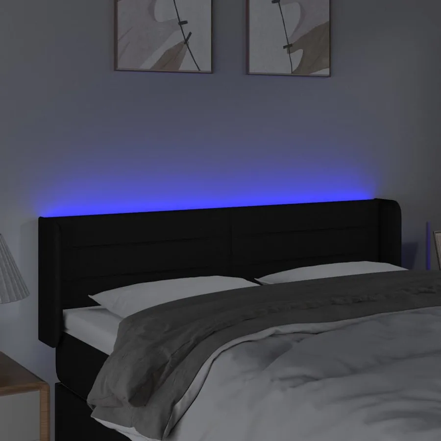 Tête de lit à LED Noir 147x16x78/88 cm Tissu - 4