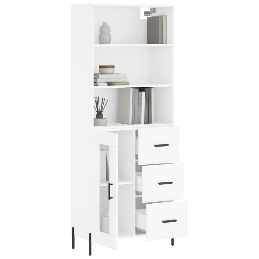 Buffet haut Blanc brillant 69,5x34x180 cm Bois d'ingénierie - 3