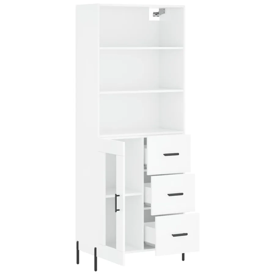 Buffet haut Blanc brillant 69,5x34x180 cm Bois d'ingénierie - 4
